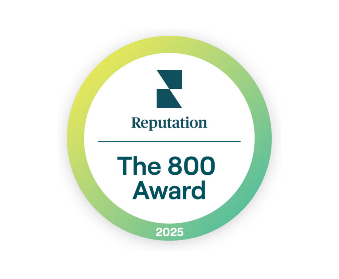 Reputation has awarded Spherion Staffing the 800 Award for delivering exceptional customer service A yellow and green circular badge on a white background. Badge text reads, Reputation The 800 Award 2025.