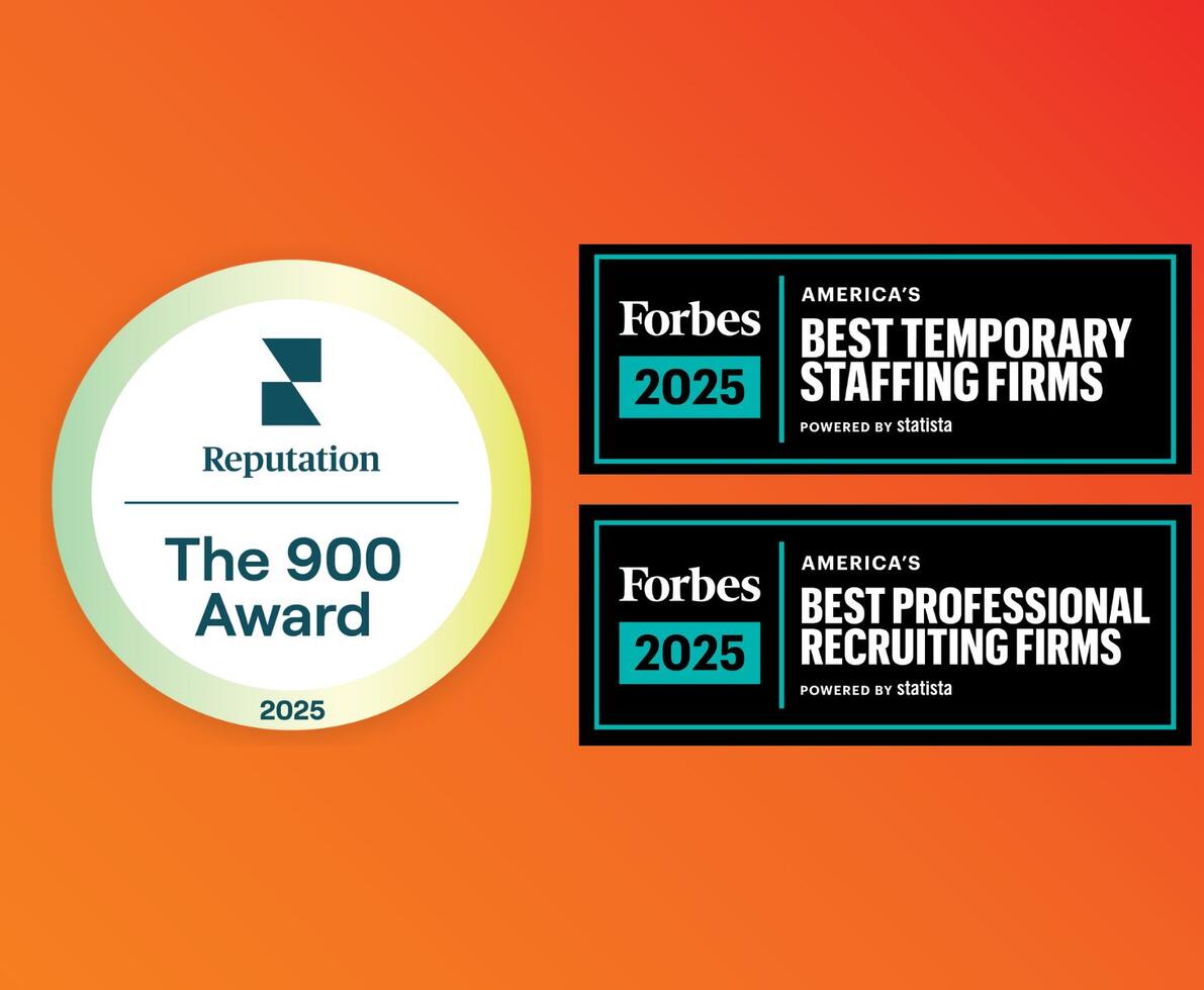 Spherion Staffing is America's most-awarded staffing and recruiting franchise. An orange background with 3 award badges